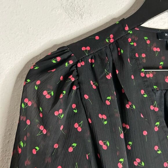 Have London Cherry Print Tie Front Blouse Size S - Picture 8 of 11